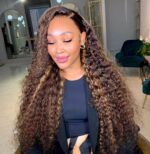 Super Double Drawn 13×4 Full lace frontal Highlights Deepwave Pre-Bleached Pre-cut Glueless wig