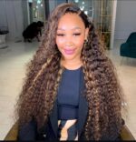 Super Double Drawn 13×4 Full lace frontal Highlights Deepwave Pre-Bleached Pre-cut Glueless wig - Image 2