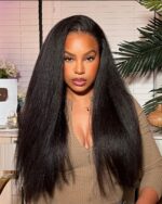 Kinky/Yaki Straight 13x4 Swiss Lace Full Frontal Glueless Wear and Go Wig  Human Hair Natural colour 180density - Image 4