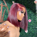 10 INCH SUPER DOUBLE DRAWN WINE BOB 5X5 Closure wig 100% Human hair