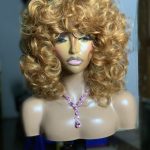 OT104  GOLD OMOTOLA Bouncy fringe wig hair blend