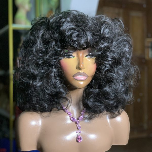 OT102   BLACK OMOTOLA Bouncy fringe wig hair blend unit