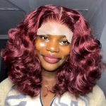16 Inch WINE GUCCI BOUNCE 5x5 closure wig hair blend