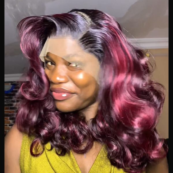 Gc112 Burgundy mix gucci bounce full frontal wig hair blend