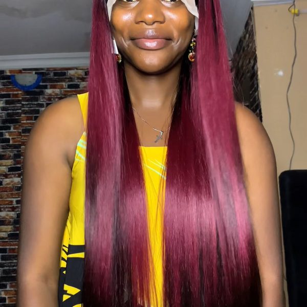 BST101 3TONE BURGUNDY BONESTRAIGHT LOOKALIKE FULL FRONTAL WIG HAIR BLEND