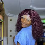 16inch SDD wine pixie curls 5x5 closure wig human hair
